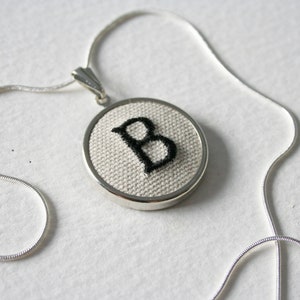 Letter B Initial Personalised Hand Embroidered Monogrammed Necklace