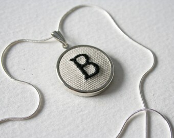 Lettre B Initial Personalised Hand Embroidered Mongrammed Necklace