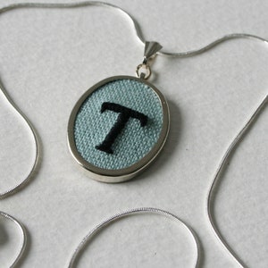 Letter T Personalised Hand Embroidered Monogrammed Necklace