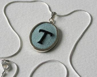 Letter T Personalised Hand Embroidered Monogrammed Necklace