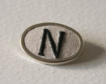 Hand Embroidered Brooch Personalized Initial Letter N