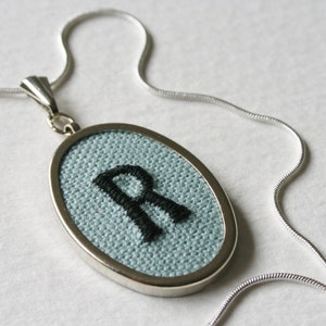 Letter R Personalised Hand Embroidered Monogrammed Necklace