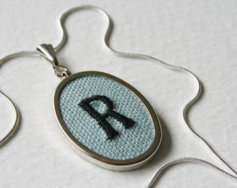 Letter R Personalised Hand Embroidered Monogrammed Necklace