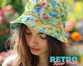 Bucket hat womans designer headwear cocktail drink ladies sun shade wide brim cap summer accessory gift for her