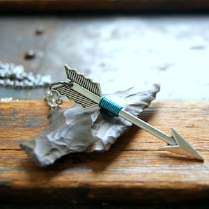 Sagittarius Necklace, Turquoise Wire Wrapped Silver Arrow Necklace