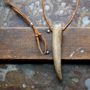 Deer Antler Necklace with Leather Cord, Choose Cord Color at Checkout