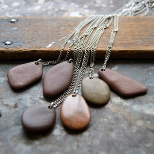 Brown Beach Stone Necklace with Vintage Stainless Steel Chain, Choose Stone at Checkout