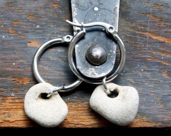 Hag Stone Earrings with Stainless Steel Hoops