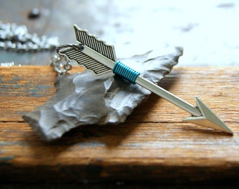 Sagittarius Necklace, Turquoise Wire Wrapped Silver Arrow Necklace