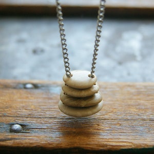 Double Drilled Stacked Stone Necklace with Vintage Stainless Steel Chain