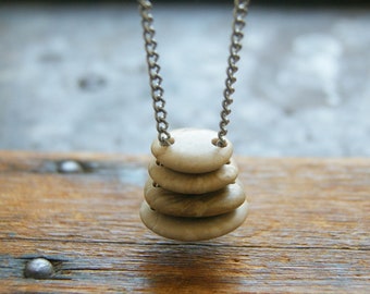 Double Drilled Stacked Stone Necklace with Vintage Stainless Steel Chain