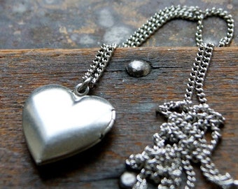 Stainless Steel Heart Locket Necklace - Vintage Chain