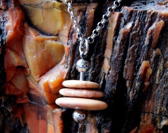 Beach Stone Cairn Necklace with Stainless Steel Rolo Chain, Fidget Necklace, Kinetic Necklace