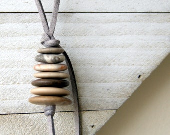 Beach Stone Cairn Necklace with Vegan Leather Cord, Choose Stone and Cord Color at Checkout