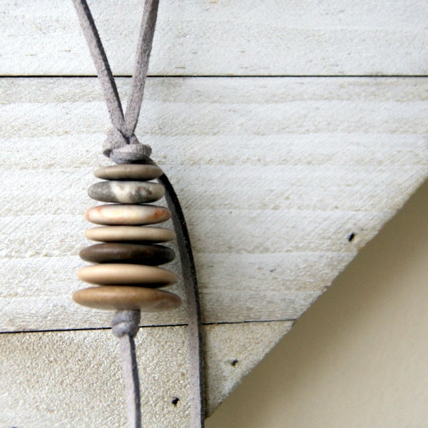 Beach Stone Cairn Necklace: Vegan Cord, Coastal Jewelry