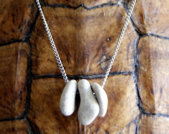 Hag Stone Necklace with Three Stones and Vintage Stainless Steel Chain