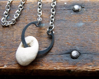 Hag Stone Necklace with Retaining Ring and Stainless Steel Chain