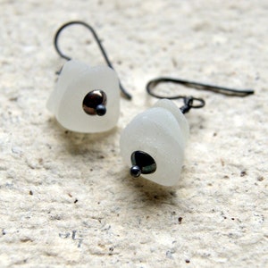 White Sea Glass Cairn Earrings with Sterling Silver Ear Wires image 3