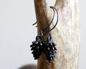 Rustic Pewter Pine Cone Earrings with Sterling Silver or Gold Filled Ear Wires