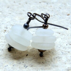 White Sea Glass Cairn Earrings with Sterling Silver Ear Wires image 2