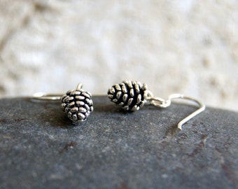 Sterling Silver Pine Cone Earrings, Choose Ear Wires at Checkout