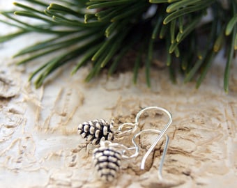Sterling Silver Pine Cone Earrings, Choose Earwires at Checkout
