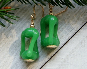 Green Vintage Art Glass Earrings with Gold Filled Ear Wires