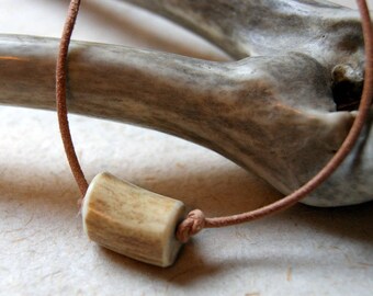 Deer Antler Bead Necklace with Natural Greek Leather Cord