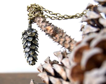 Large Antiqued Bronze Pine Cone Pendant Necklace