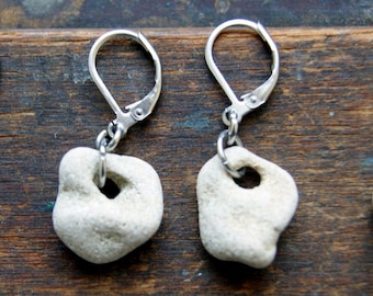 Hag Stone Earrings with Stainless Steel Earwires, Choose Earwire Style at Checkout