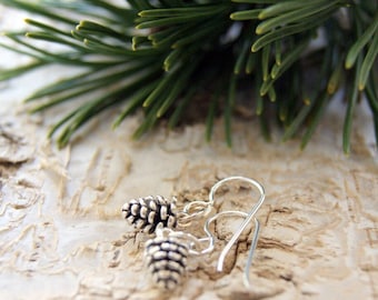 Sterling Silver Pine Cone Earrings, Choose Ear Wires at Checkout