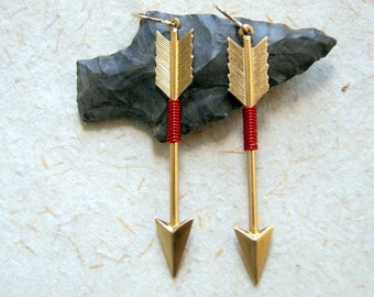 Large Brass Arrow Earrings, Wire Wrapped Brass Arrows, Choose Wire Color at Checkout