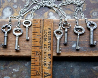 Vintage Antique Key Necklace with Vintage Stainless Steel Chain