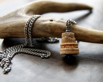 Crinoid Stem Fossil Cairn Necklace  with Vintage Stainless Steel Chain