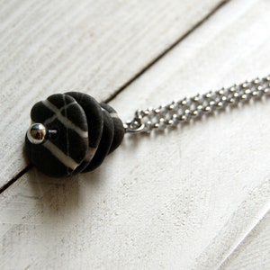 Black and White Beach Stone Cairn Necklace with Stainless Steel Rolo Chain Fidget Necklace, Kinetic Necklace image 8