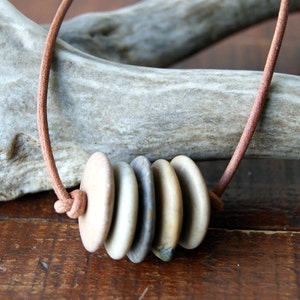 Beach Stone Bar Necklace with Greek Leather Cord, Choose Stone and Cord Color at Checkout