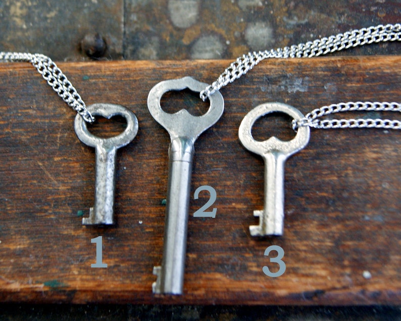 Vintage Antique Skeleton Heart Key Necklace with Vintage Stainless Steel Chain image 10