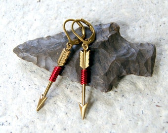 Brass Arrow Earrings, Wire Wrapped Brass Arrows, Choose Ear Wires and Wire Color at Checkout