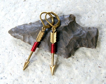 Brass Arrow Earrings: Wire Wrapped Dangle Earrings