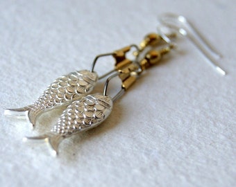Fish Earrings, Vintage Lucite Fish with Swivel Snaps, Choose Fish and Metal Colors at Checkout