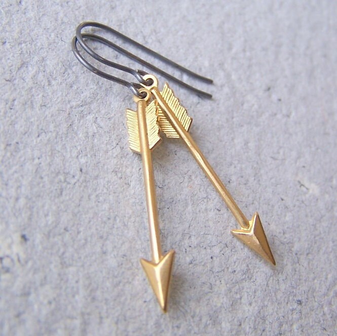 Brass Arrow Earrings with Sterling Silver Earwires Etsy