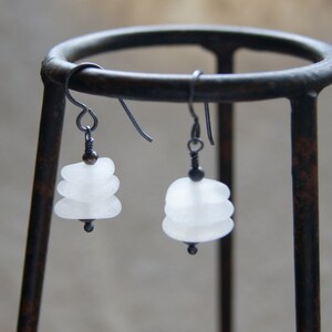 White Sea Glass Cairn Earrings with Sterling Silver Ear Wires image 5