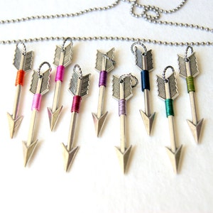 Silver Arrow Necklace, Wire Wrapped Arrow Pendant, Choose From a Rainbow of Colored Wire at Checkout