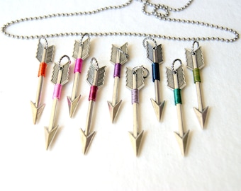 Silver Arrow Necklace, Wire Wrapped Arrow Pendant, Choose From a Rainbow of Colored Wire at Checkout