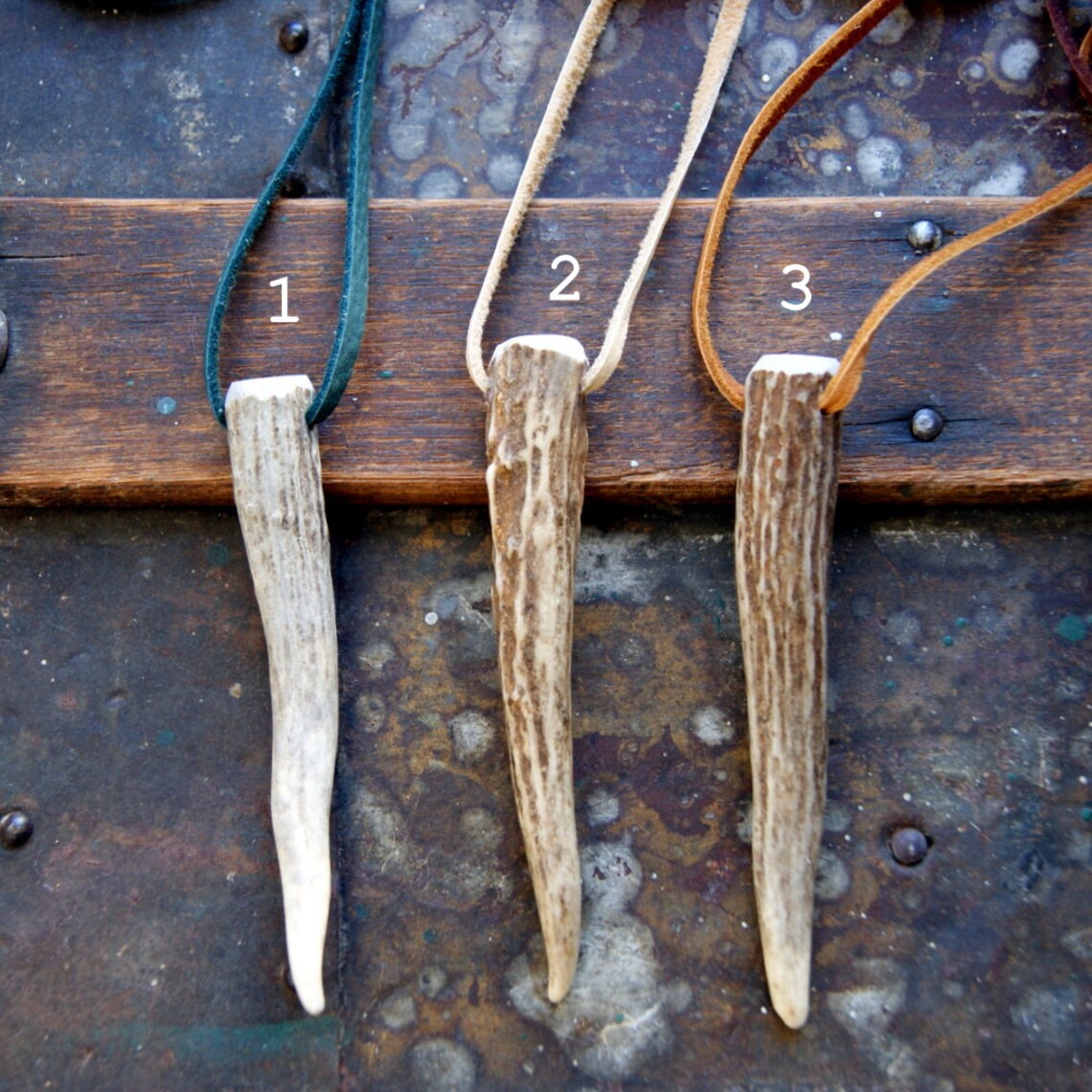 Large Deer Antler Pendant Necklace: Buckskin Lace Cord, Choose Your ...