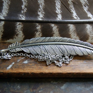 Large Feather Necklace, Silver Feather Necklace with Stainless Steel Chain - choose chain at checkout