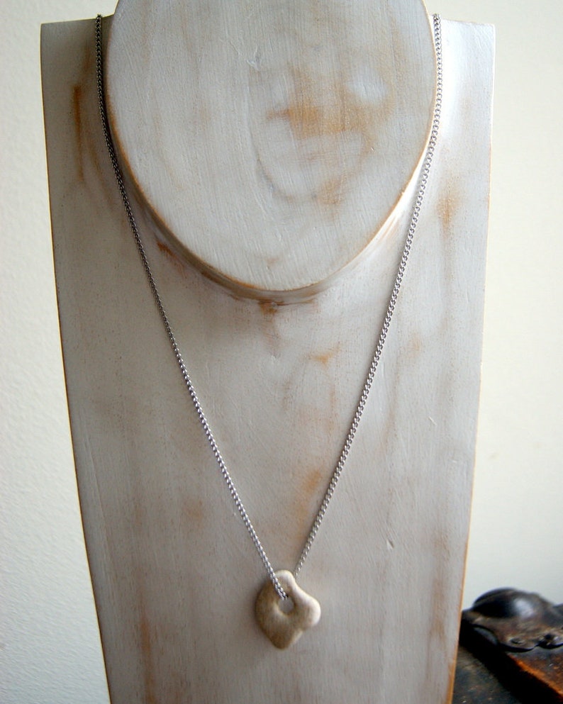 Hag Stone Pendant Necklace with Vintage Stainless Steel Chain image 2