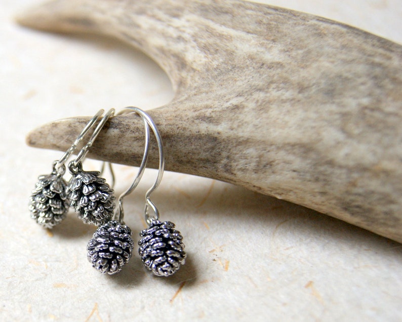 Rustic Silver Pine Cone Earrings with Sterling Silver Ear Wires, Choose Ear Wires at Checkout LAST PAIR image 5