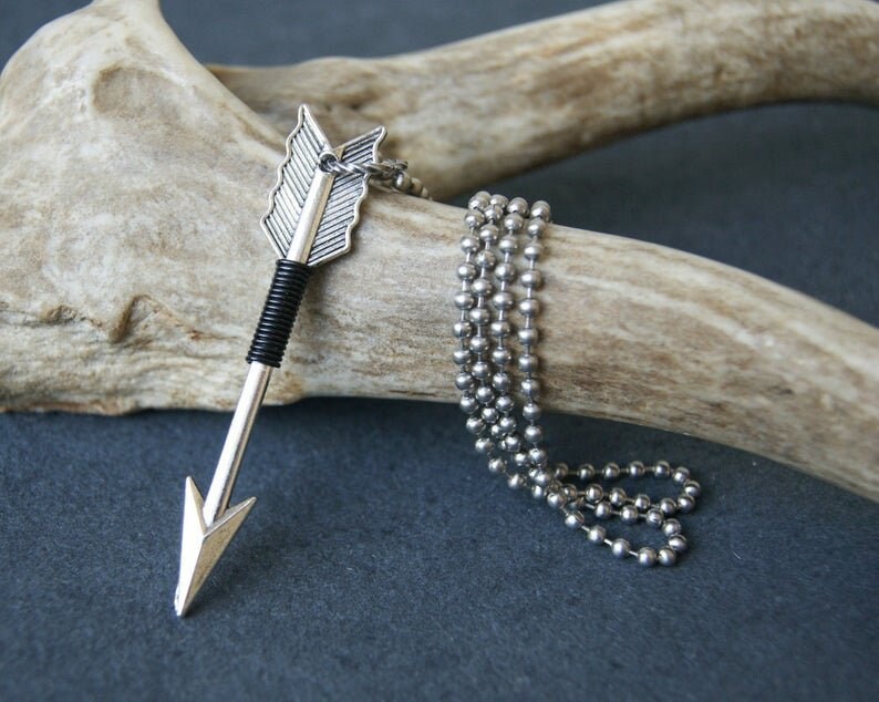 Men's Arrow Necklace Black Wire Wrapped Silver Arrow Etsy