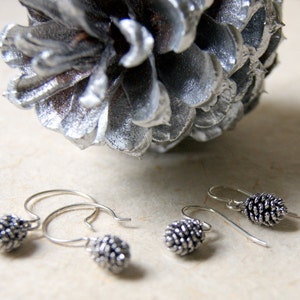 Rustic Silver Pine Cone Earrings with Sterling Silver Ear Wires, Choose Ear Wires at Checkout LAST PAIR image 2